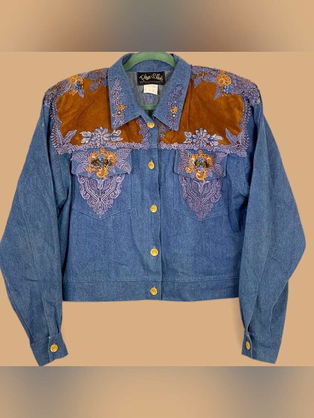 Vintage Phun Shirts of California Denim Western Applique Jacket